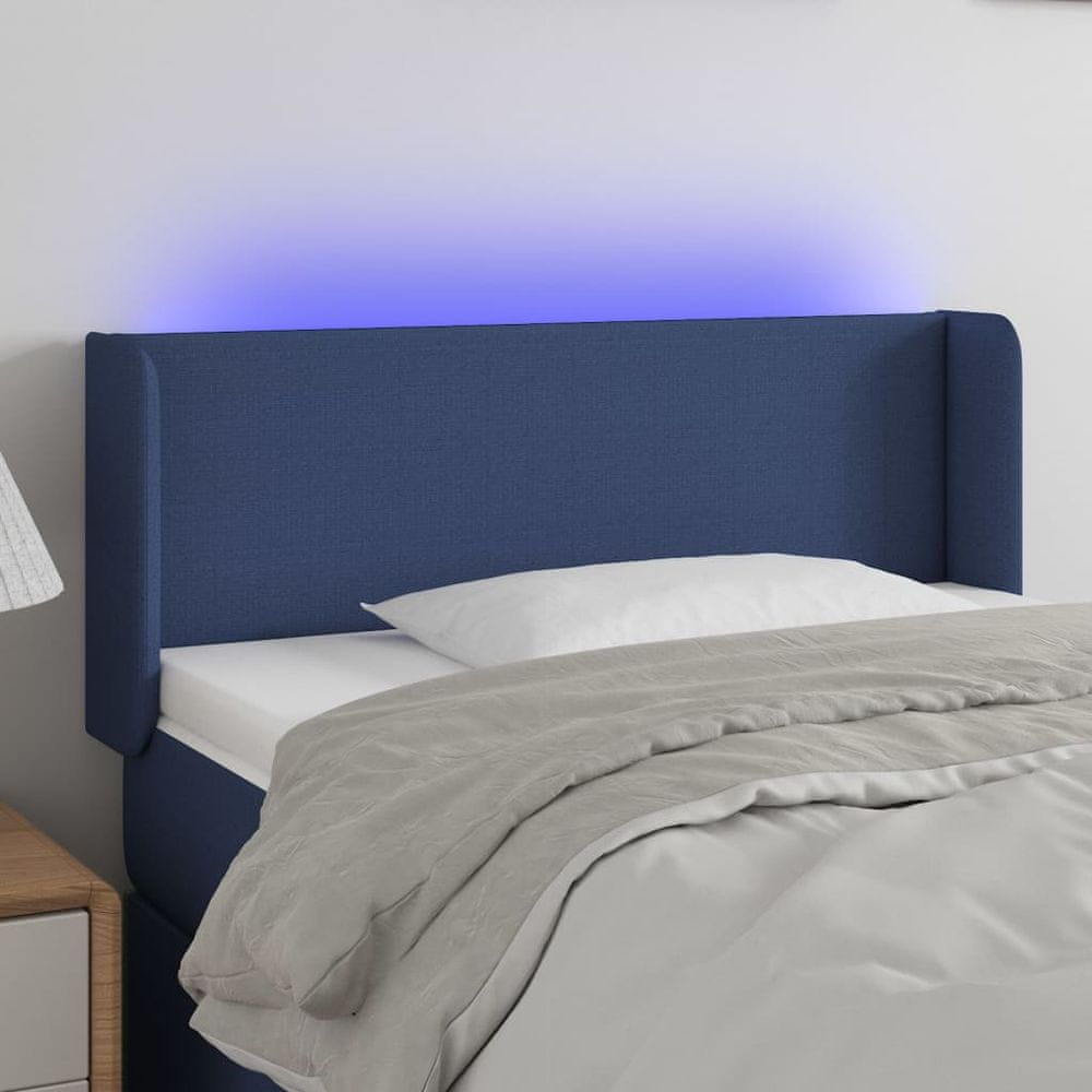 Vidaxl Čelo postele s LED modré 83x16x78/88 cm látka